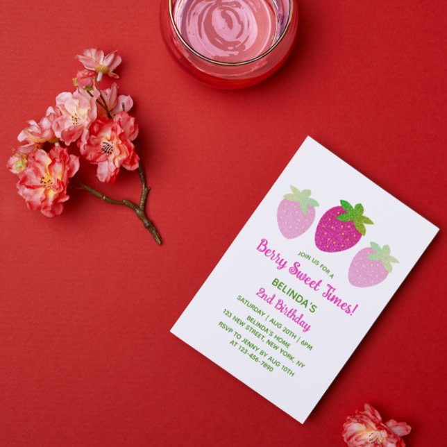 Convite Segundo aniversário de Morango Rosa Rosa Y2K (Criador carregado)