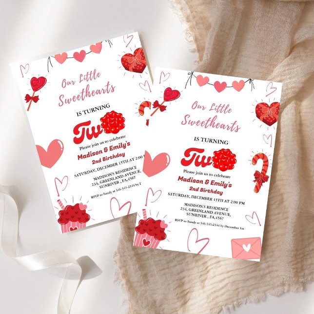 Convite Segundo aniversário de Namorados de Watercolor Twi (Criador carregado)