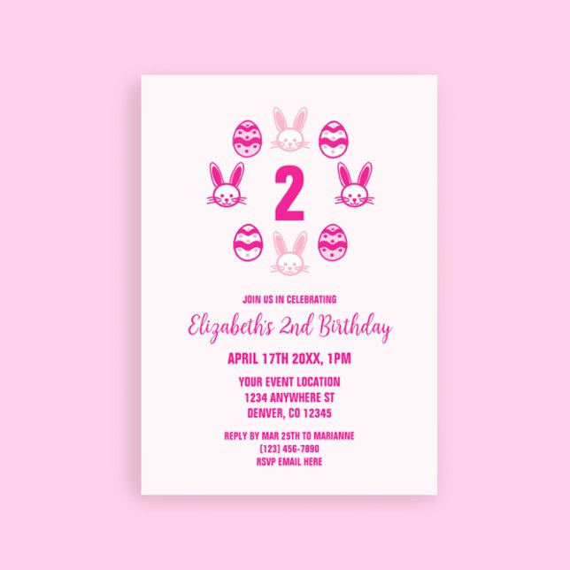 Convite Segundo aniversário de Páscoa rosa (Criador carregado)