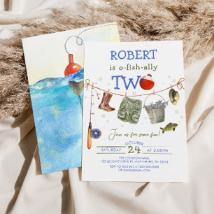 Convite Segundo aniversário de pesca Blue Boy O-fish-ally