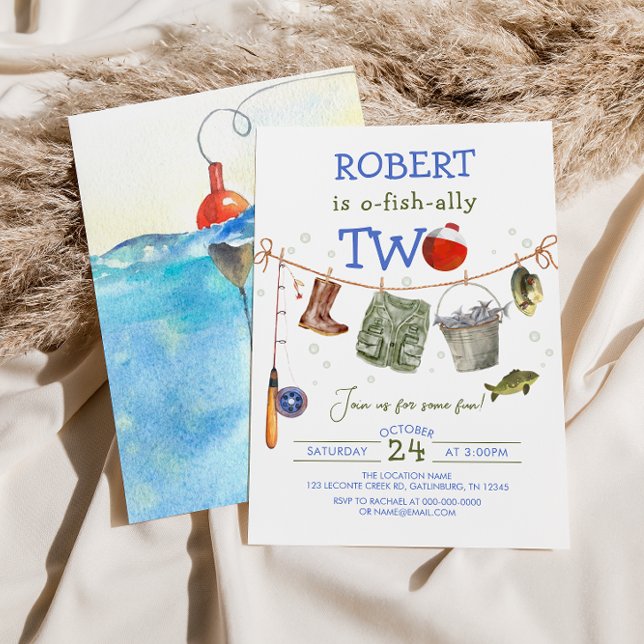 Convite Segundo aniversário de pesca Blue Boy O-fish-ally (Criador carregado)