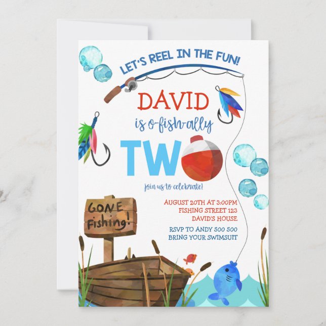 Convite Segundo aniversário de pesca O-fish-ally (Frente)