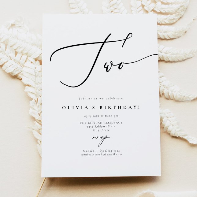 Convite SEGUNDO ANIVERSÁRIO De Script De Caligrafia Elegan (Criador carregado)