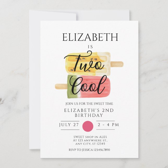 Convite segundo aniversário de sorvete de picolé de Verão (Frente)