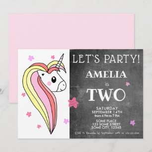 Convite Segundo aniversário de Unicórnio Colorido Bonito