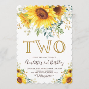 Convite Segundo aniversário de vegetação floral de girasso