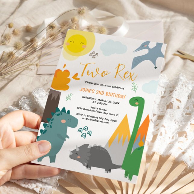 Convite Segundo aniversário Dinossaur Dois Rex (Criador carregado)