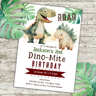 Convite Segundo aniversário Dinossauro Aquarela