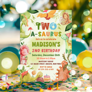 Convite Segundo aniversário Dinossauro Dois-A-Saurus Green