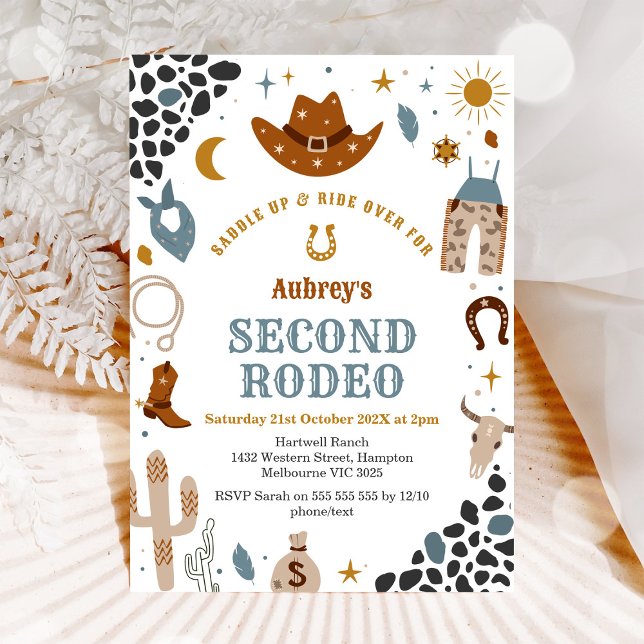 Convite Segundo Aniversário do Cowboy do Rodeio Western (Criador carregado)