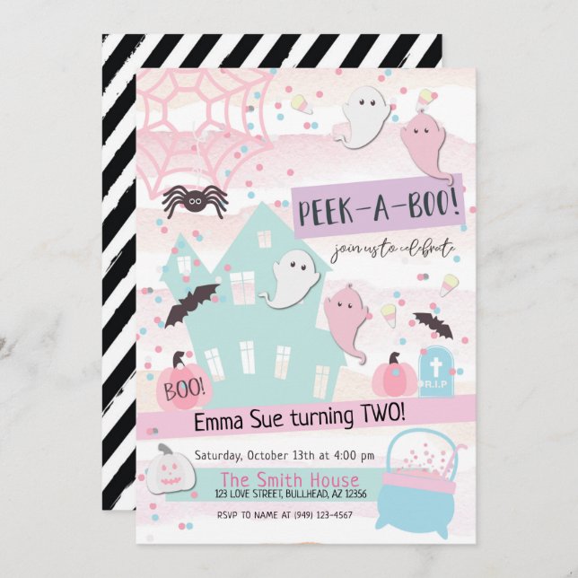 Convite Segundo aniversário do Festa de Halloween Pastel P (Frente/Verso)