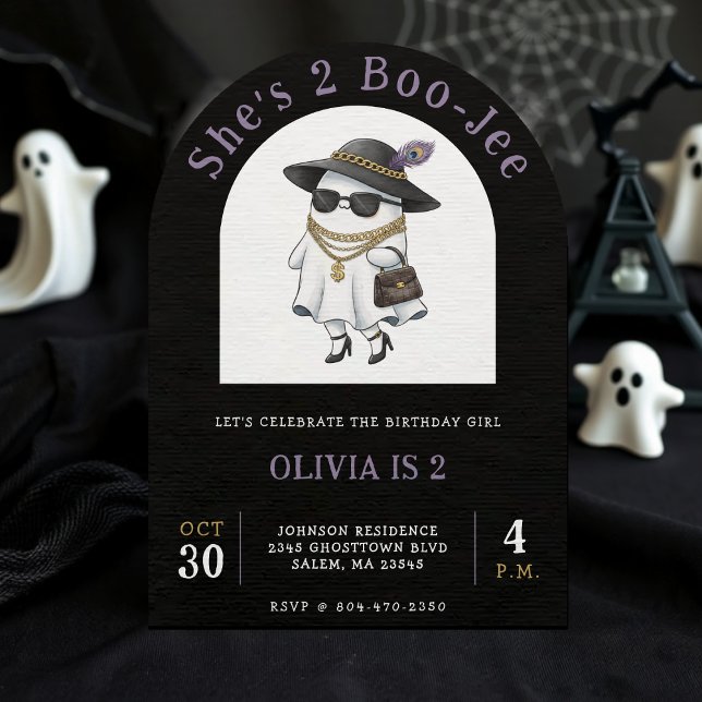 Convite Segundo aniversário do Halloween - Fantasma Dois B (Halloween 2nd Birthday Party Ghost Two Boujee Invitation
)