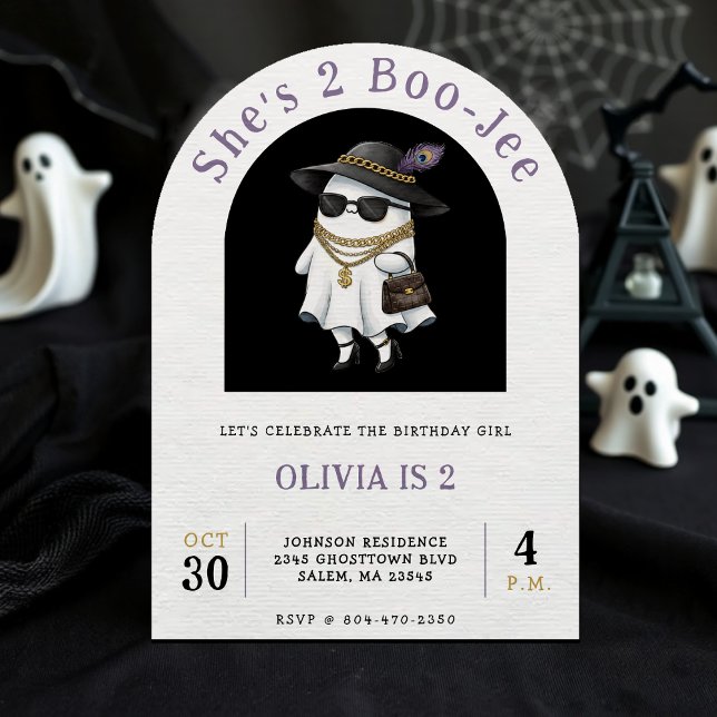 Convite Segundo aniversário do Halloween - Fantasma Dois B (Halloween 2nd Birthday Party Ghost Two Boujee Invitation
)