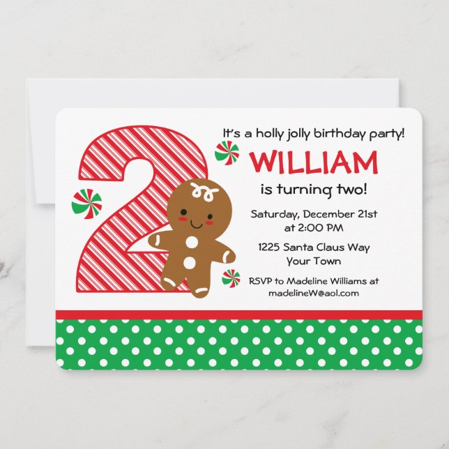 Convite Segundo aniversário do menino do pão-de-espécie (Frente)