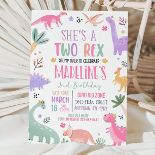 Convite Segundo aniversário do Pastel Dinosaur Garota 2