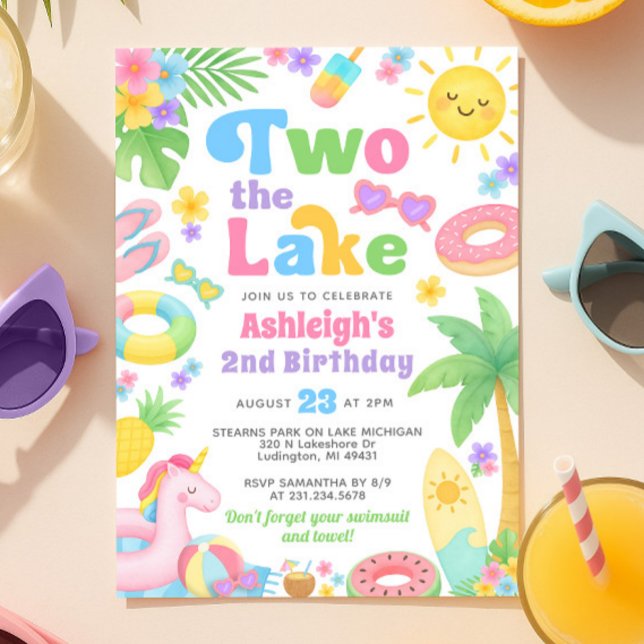Convite segundo aniversário - Duas no lago (2nd Birthday Invitation Girl - Two the Lake)