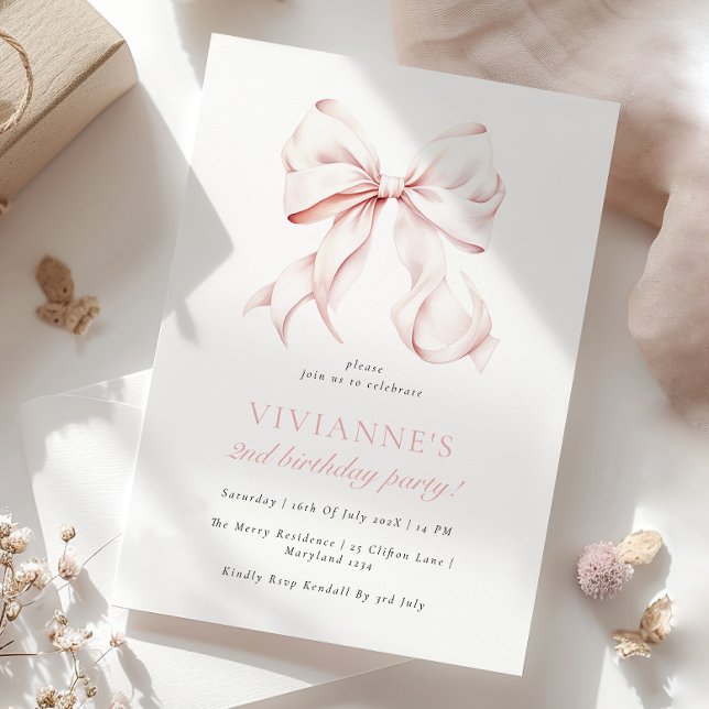 Convite Segundo aniversário Elegante de Arco Rosa (Criador carregado)