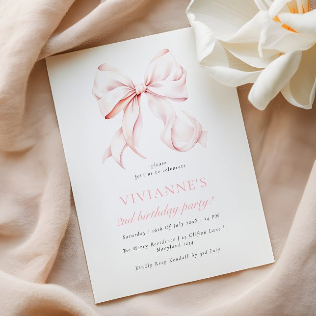 Convite Segundo aniversário Elegante de Arco Rosa (Criador carregado)