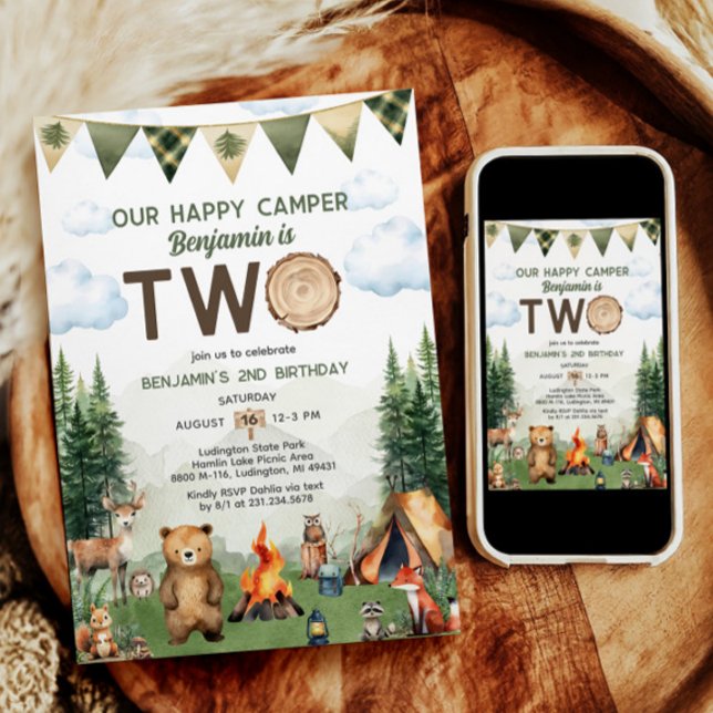 Convite Segundo aniversário Feliz Camper (Happy Camper 2nd Birthday Invitation
)