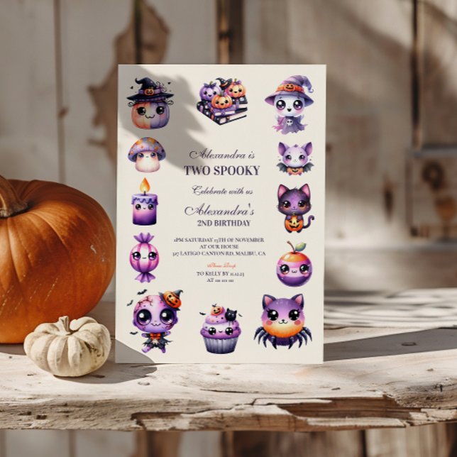Convite Segundo aniversário Feliz das Bruxas Pastel Kawaii (Criador carregado)
