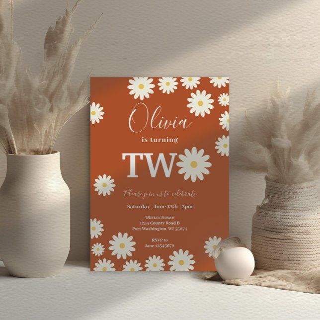 Convite Segundo aniversário Floral de Groovy Daisy (Criador carregado)