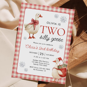 Convite Segundo aniversário Gingham de Natal de dois Bobos