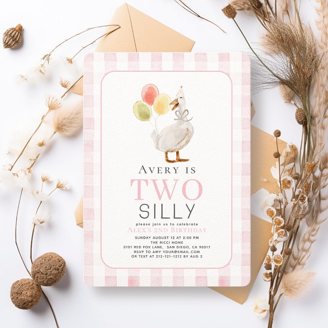 Convite Segundo aniversário Gingham Girl, cor-de-rosa, com (Criador carregado)