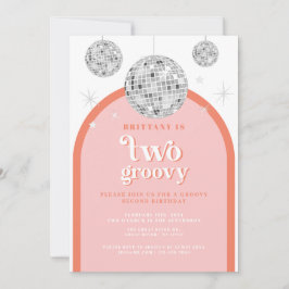 Convite Segundo Aniversário Laranja Cor-de-Rosa Retro Arco