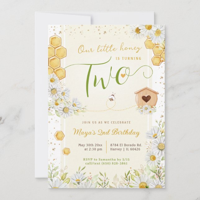 Convite segundo aniversário Little Honey Sweety Bee Girl (Frente)