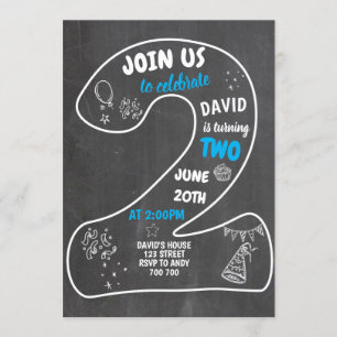 Convite Segundo aniversário Menino Número do Quadro Azul