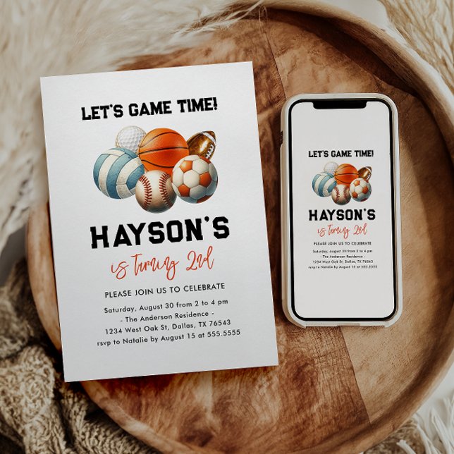 Convite Segundo aniversário para Crianças de Esportes Mode (Criador carregado)