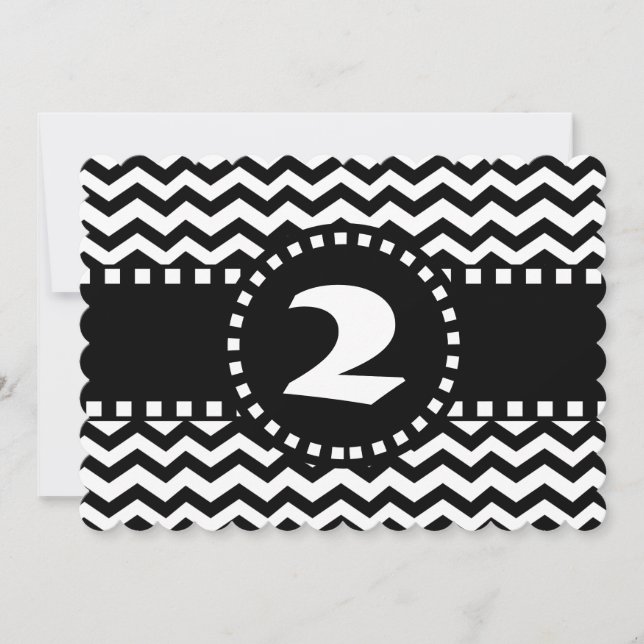 Convite segundo aniversário Party Black and White Zig Zag  (Frente)