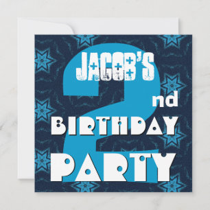 Convite segundo aniversário Party Two Year Big Blue Stars