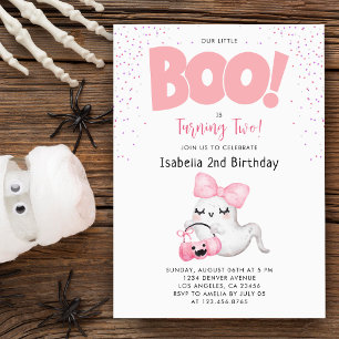 Convite Segundo aniversário Pequeno Boo Dois Menino Rosa