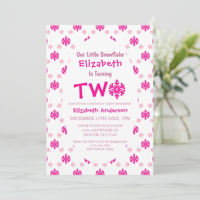 Convite Segundo aniversário Pequeno Floco de Neve (Em pé/Frente)
