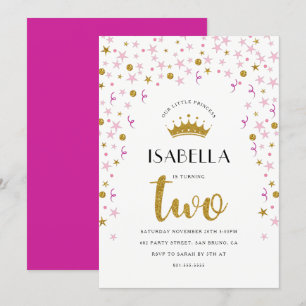 Convite segundo aniversário princesa Confetti Dourado e