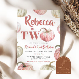 Convite Segundo aniversário Pumpkin Rosa Pastel