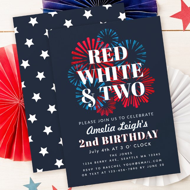 Convite Segundo aniversário Red White e Dois de 4 de julho (Criador carregado)
