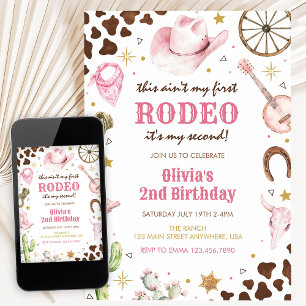 Convite Segundo Aniversário Rodeio Ocidental Rosa Cowgirl