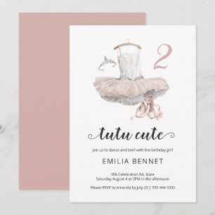 Convite Segundo aniversário Rosa Ballerina Cute Minimalis