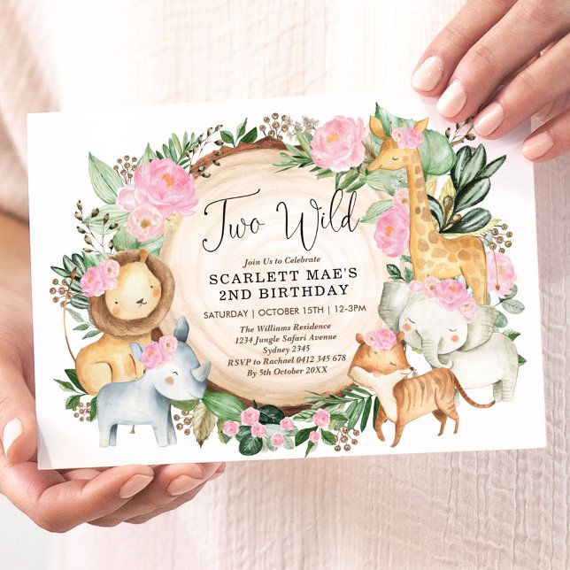 Convite Segundo aniversário Selvagem Floral Safari Selvage (Criador carregado)
