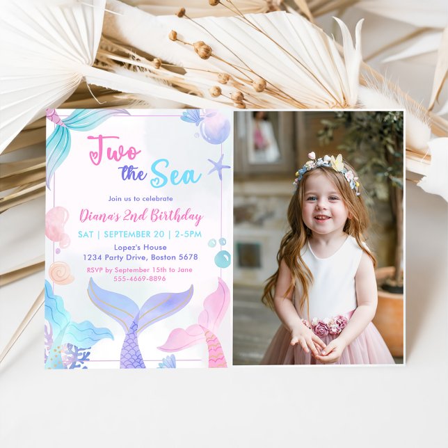 Convite Segundo aniversário Sereia Dois Foto Do Partido Do (Criador carregado)