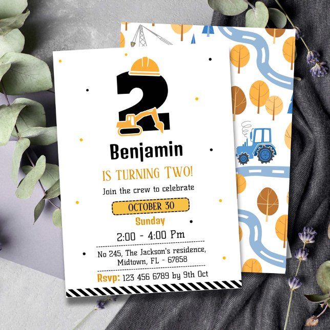 Convite Segundo aniversário simples e fofo de caminhoneiro (Criador carregado)