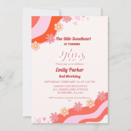 Convite Segundo aniversário Sweetheart do Namorados Groovy