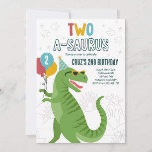 Convite Segundo aniversário T-Rex do Dinossauro Dois A-Sau