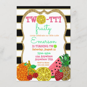 Convite segundo aniversário Tutti Frutti Glitter de dois-