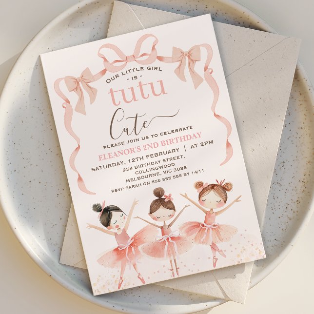 Convite segundo aniversário Tutu Ballerina, balé Rosa (Tutu Cute Second Birthday Invitation Template Ballerina Birthday Invitation Ballet 2nd Birthday

)