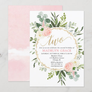 Convite segundo aniversário verde de ouro elegante