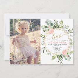 Convite Segundo aniversário verde-rosa-dourado-elegante