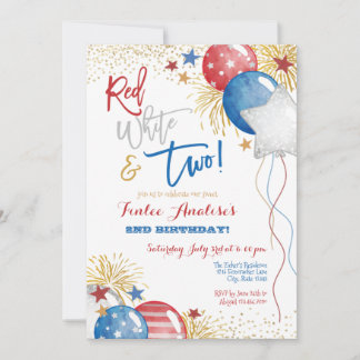 Convite Segundo aniversário Vermelho Branco e Azul Patriót